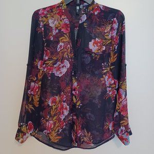 Kut from the Kloth Long Sleeve Floral Blouse with Roll Tab Option